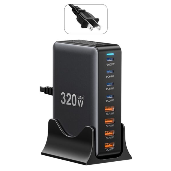 Chargeur de bureau ESSAGER 320 W GaN 4 ports USB + 4 ports Type-C