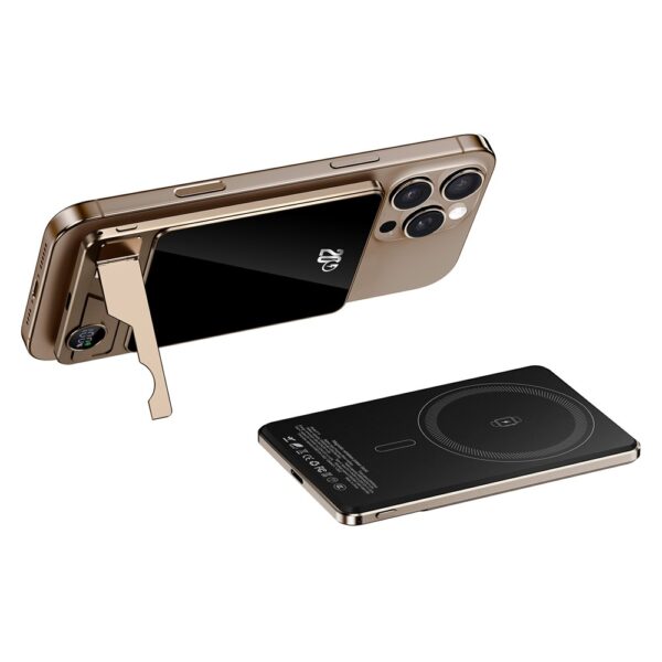 Batterie externe de 10 000 mAh ultra-fine avec chargeur sans fil magnétique 15W à support pliable